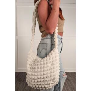 Bubble Bag Ivory Off White Quilted Tote Bag Purse Shoulder